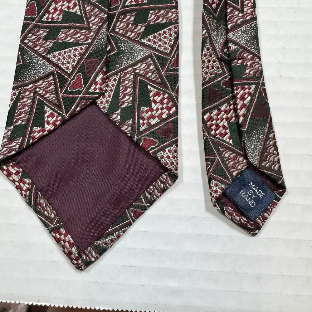 Rare VTG Polo Ralph Lauren Jacquard Woven Silk Tie Hand Made Geometric Abstract